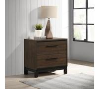 Comodino rustico color tabacco e bronzo scuro, con 2 cassetti, struttura moderna in legno, robusta costruzione in legno massiccio asiatico