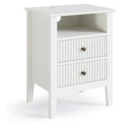Comodino scanalato, ampio comodino con 2 cassetti, alto 58,4 cm, tavolino in legno con contenitore, comodino moderno con manico dorato, per camera da letto, soggiorno, casa, ufficio, bianco
