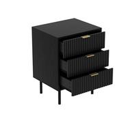 Comodino scanalato da 45,7 cm, comò nero a 3 cassetti per camera da letto, comodino stretto in legno 3 cassetti, cassettiera moderna di metà secolo, comò comodino, gambe in acciaio e oro - (1)