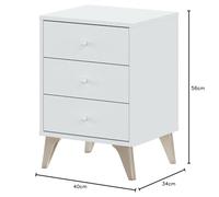 Comodino Seattle, Comodino a 3 cassetti, Tavolino da Notte, 40x34h56 cm, Bianco e Rovere