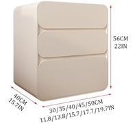 Comodino semplice in legno massello, moderno, in pelle bianca, con 3 cassetti, color crema, elegante comodino da pavimento, non richiede montaggio (dimensioni: 45 x 40 x 56 cm, colore: H)