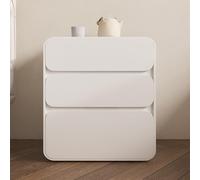 Comodino semplice in legno massello moderno in pelle bianca con 3 cassetti color crema elegante comodino da pavimento armadio portaoggetti non richiede montaggio (dimensioni: 50 x 40 x 56 cm, colore