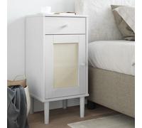 Comodino SENJA Nightstand with Rattan Design, White Finish, Pine Wood Construction, 40x35x80 cm, Bedroom and Living Room, Elegant Storage Solution