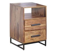Comodino Sheesham in legno massello/metallo, 40 x 35 x 66 cm, comodino, letto a molle, design con 2 cassetti, comodino industriale con spazio di archiviazione