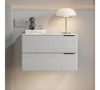 Comodino sospeso a parete con 2 cassetti, ricarica wireless intelligente e luce LED dimmerabile, moderno tavolo d'accento per camera da letto (grigio chiaro, 50 cm)