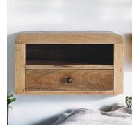 Comodino Sospeso in Legno Massello di Mango, con 1 Cassetto e 1 Ripiano Aperto, Mobile Chunky Floating Salvaspazio adatto a Camera da Letto e Soggiorno, Finitura Oak-ish Marrone, 45.00x30.00x25.00 cm