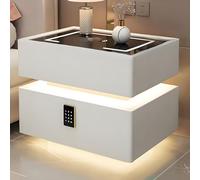 Comodino Sospeso Moderno, Tavolini Intelligente Con Stazione Di Ricarica Wireless, Comodini A LED Con Serratura Con Password Per Camera Da Letto, Soggiorno, Dormitorio, Ufficio(White,45cm)