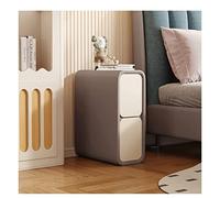 Comodino sottile con 2 cassetti in microfibra e pelle, comodino per piccoli spazi, minimalista, tavolino per camera da letto