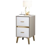 Comodino sottile con 2 cassetti, in pelle e microfibra, per piccoli spazi, colore: cachi e bianco puro, 30 x 35 x 55 cm