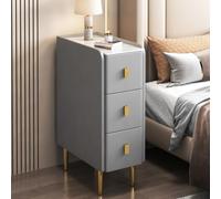 Comodino sottile con finitura in pelle PU e gambe in metallo, moderno armadio con 2 cassetti per piccoli spazi in camera da letto e soggiorno