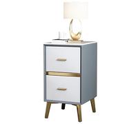 Comodino sottile in microfibra con 2 cassetti, comodino compatto con piano in pietra sinterizzata per piccoli spazi, grigio blu + bianco puro, 45 x 35 cm