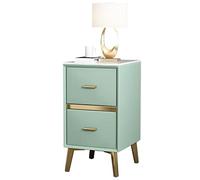 Comodino sottile | Tavolo in pelle microfibra con 2 cassetti | Comodino compatto con piano in pietra sinterizzata per piccoli spazi verde 45 x 35 x 55 cm