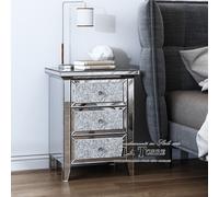 Comodino Specchiato con 3 Cassetti e Brillanti Swarovski - Design Moderno A1201