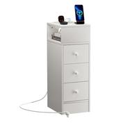 Comodino Stretto Camera da Letto con RGB LED, Comodini Stretti Camera da Letto con Prese 2AC 2USB, Comodino in Legno 3 Cassetti con Ripiano Aperto Soggiorno Studio, Moderno Bianco Larghezza 25