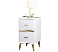 Comodino stretto con 2 cassetti, in pelle e microfibra, colore bianco sinterizzato, per piccoli spazi, 25 x 35 x 55 cm