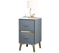 Comodino stretto con 2 cassetti in pelle e microfibra, tavolino compatto sinterizzato per piccoli spazi, grigio-blu, 35 x 35 x 55 cm