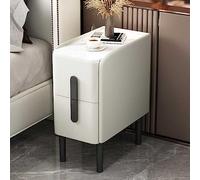 Comodino stretto con 2 cassetti scorrevoli, moderno comodino piccolo per camera da letto, 45 cm, tavolino bianco dal design elegante per spazi limitati