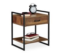 Relaxdays Comodino con Cassetto, Industrial, Tavolino da Divano, per Soggiorno e Camera, 50x43x37 cm, Effetto Legno Nero