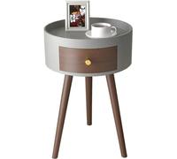 Comodino ultra stretto con cassetto rotondo grigio comodino moderno con estremità portaoggetti comodino in legno massello gambe per camera da letto/soggiorno/piccoli spazi