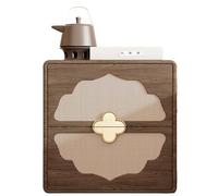 Comodino vintage in rattan in stile cinese, tavolino moderno in legno massello di metà secolo, armadio per camera da letto in stile locanda, design a doppio cassetto(A,45cm(17.7in))