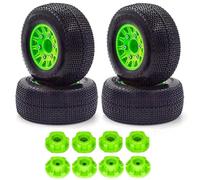 COMODO 4Pcs 110mm RC Short Course Tires con 12mm 14mm 17mm Hex Wheels per 1/8 1/10 Scale RC Trucks Compatibile con SCTX10(Color: Green)
