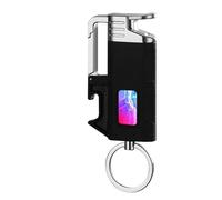 Comodo accendino antivento portachiavi con camera d'aria trasparente, può essere riempito con butano, fiamma blu antivento, accendino multifunzionale con fiamma regolabile, adatto for uso interno ed e