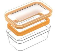Comodo Burriera Portaburro In Plastica Portaburro da Frigo Burrier da Cucina Porta Burro da Tavola Campane per Burriere Porta Burro da Frigorifero Arancione Contenitore Trasparente 0% BPA