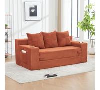 Comodo divano a 3 posti, in velluto a coste, colore arancione, con | Design senza cornice, cuscino in memory foam e tasche laterali, morbido comfort di seduta per soggiorno