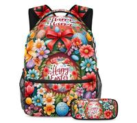 Comodo e versatile, zaino con astuccio, un elemento essenziale per ragazzi, ragazze, adolescenti e studenti, ghirlanda rossa di buona Pasqua, Multicolore, B:29.4x20x40cm P:19x7.5x3.8cm, Zaini Daypack