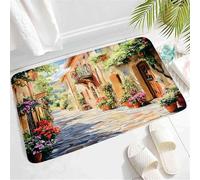 Comodo Italian Vintage European Mediterranean Greece Old Street Flowers Potted Spring Garden Landsc Zerbino Tappetino per la cucina 40×60cm per Doccia,Porta d'Ingresso,Bagno
