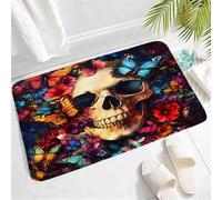 Comodo Passatoia Skull Butterfly Gothic Colorful Butterflies Flowers Skeleton Boho Dark Flower Spooky Halloween Holiday Tappeto da Cucina Tappetino WC 40×60cm per Bagno,Doccia,Soggiorno