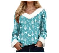 Comodo pullover natalizio da donna: tunica con scollo a V dalla vestibilità comoda con calore leggero, ideale da indossare tutto il giorno durante le festività natalizie, blu cielo, XXL