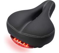 Comodo Sellino per Bici da Uomo E da Donna, Sella Larga in Pelle Imbottita in Memory Foam, Antiscivolo, Morbida E Traspirante, Design A Doppia Molla, Adatto all, Black with taillights for Outdoor