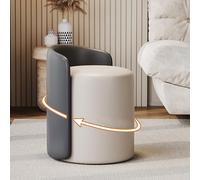 Comodo sgabello da toeletta con schienale, basso rotondo, in pelle, girevole, per il trucco, con poggiapiedi imbottito in PU, blu scuro e grigio chiaro, elegante per decorare la casa