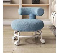 Comodo sgabello girevole a 360° con schienale, morbido tessuto in lana d'agnello, seduta corta mobile per casa e ufficio, perfetta per postazioni di lavoro e relax
