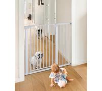COMOMY 91,5cm Cancelletto per cani Extra Alto, per Scale e Porte, 75 a 110cm di Larghezza, Montato a Pressione Cancellino Bambini di Sicurezza Extra Largo a Chiusura Automatica per Casa, Bianco
