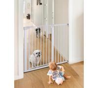COMOMY 91,5cm Cancelletto per cani Extra Alto, per Scale e Porte, 75 a 117cm di Larghezza, Montato a Pressione Cancellino Bambini di Sicurezza Extra Largo a Chiusura Automatica per Casa, Bianco
