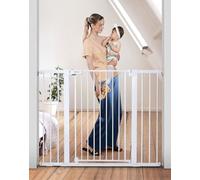 COMOMY 91,5cm Cancelletto per cani Extra Alto, per Scale e Porte, 75 a 124cm di Larghezza, Montato a Pressione Cancellino Bambini di Sicurezza Extra Largo a Chiusura Automatica per Casa, Bianco