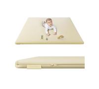COMOMY Pelle Vegana Tappeto Gioco Bambini, 127x127x3 cm Extra Spesso e Morbido Tappeto Neonato, Impermeabile e Non Tossico Tappeto Tummy Time Neonati, Tappetino per Box Bambini, Beige