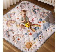 COMOMY Tappeto Gioco Bambini 127x127 cm, Pieghevole e Lavabile - Tappetone Neonato Morbido ispessita con Fondo Antiscivolo per Gattonamento, per Box, Arcobaleno