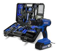 COMOWARE Kit di attrezzi per la casa da 120 pezzi con trapano, kit di utensili elettrici combinati da 20 V con batteria agli ioni di litio da 2,0 Ah e caricabatterie, frizione 25+1, set di