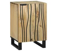 Compact Bathroom Vanity Cabinet, Brown & Black Mango Wood, 38 x 33,5 x 58 cm, Small Storage Unit with Door & Shelf, Easy Assembly for Guest Bathroom