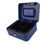 Compact Lockable Cash Box with Money Tray and Lock Storage Ornament Black Toy Portable Double Layer Safe Metal Cash Box for Home and Office Black (Blue)