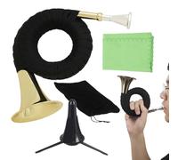 Compact Pocket French Horn, Miniature Brass Music Instrument With Stand, Ideal For Beginners Practice Events Or Performance, Decorative And Functional French Horn Home Stage Display