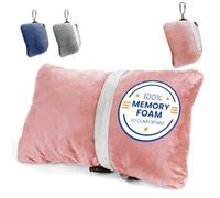 Compact Travel Pillow Made with Shredded Memory Foam and Super Soft Fleece Fabric for Ultimate Comfort in Travel. Patented Design Rolls and Compacts Small for Travel. (Pink)