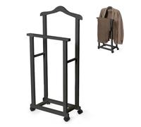 Compactor ALFRED Indossatore Doppio in Bambù, Finitura Nera, con 4 Ruote Piroettanti, Gruccia e Barra Portapantaloni, Appendiabiti da Camera, 42 × 20 × H98,5 cm