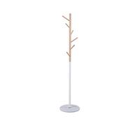 Compactor Appendiabiti Autoportante in Legno con 6 Ganci, per Corridoio, Metallo e Legno con Base in Marmo, 37 x 37 x 171 cm, Bianco/Marrone, RAN10970