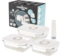 Compactor AspiFresh - Set 3 Contenitori Sottovuoto per Alimenti in Vetro con Pompa Manuale e Datario Integrato, Contenitori Ermetici BPA Free per Frigorifero, Freezer, Microonde e Lavastoviglie