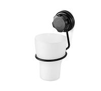 Compactor BESTLOCK BLACK Porta Spazzolino da Denti con Ventosa Vetro Nero, 8x11x15.5 cm