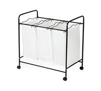 Compactor Cesto Portabiancheria a 3 Scomparti su Ruote, Acciaio Cromato e Policotone, 74 x 45.5 x 75 cm, Bianco/Nero, RAN10996
